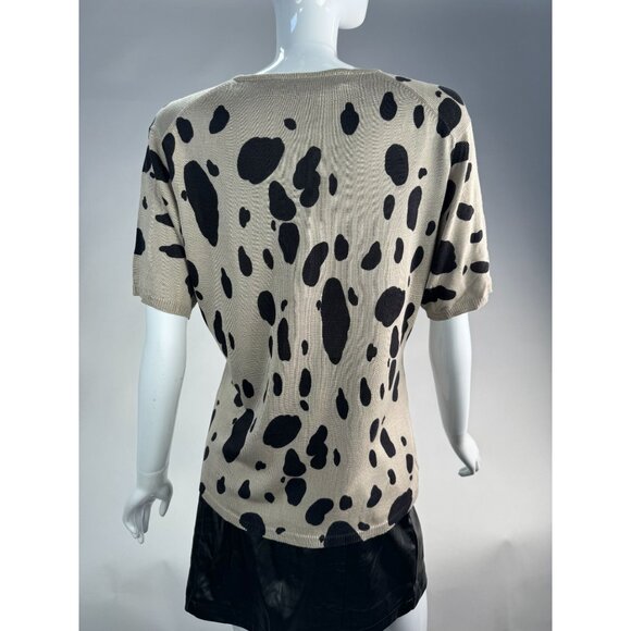 Joseph A. Silk Polka Dot Sweater Beige & Black Size L 100% Silk Women's Short Sl - Picture 15 of 16
